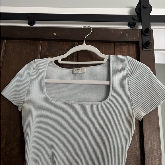Babaton Ribbed Square Neck Crop Top - Light Gray - Picture 2 of 4